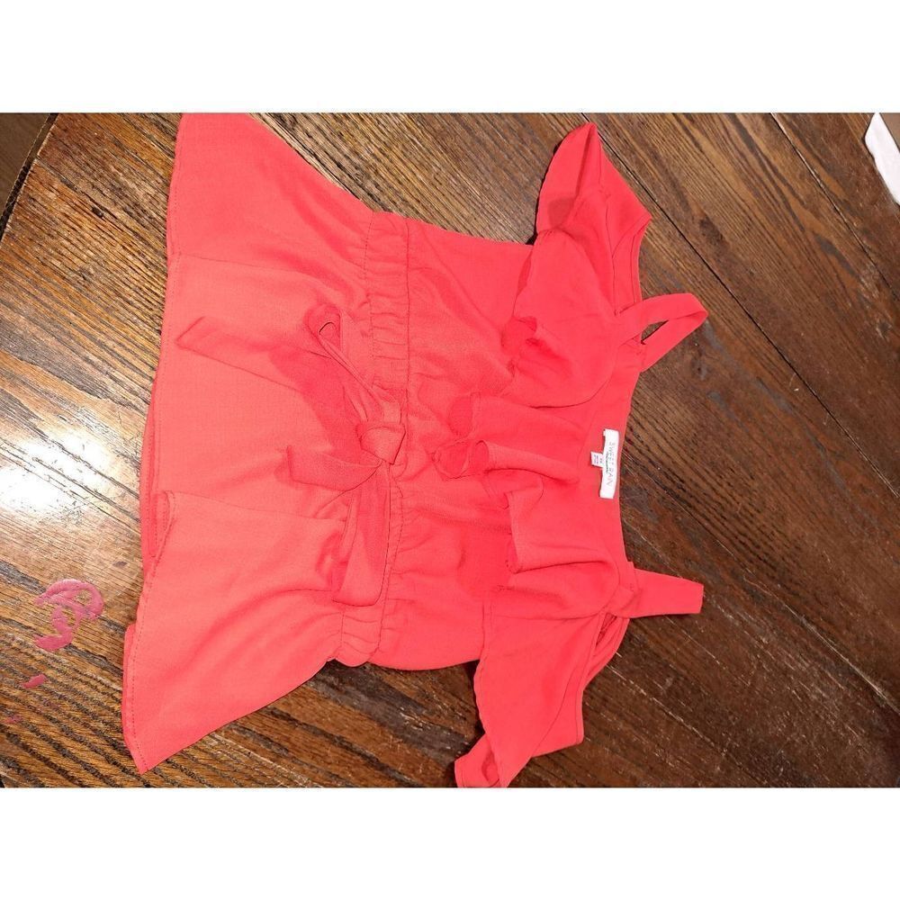 XS Sweet Rain Young Contemporary Red Cold Shoulder Ruffle Scoop Neck Shirt Top